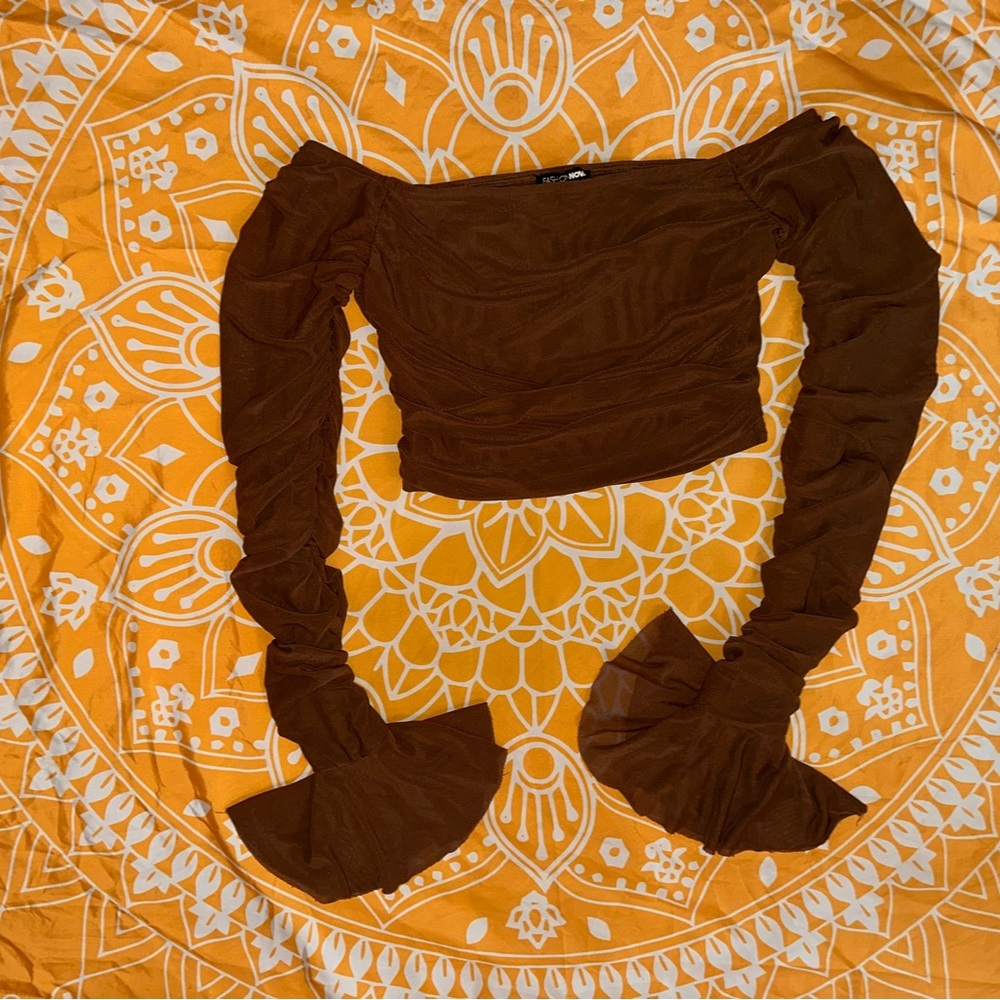 Rouched long sleeve crop top